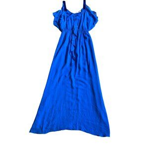 Rebecca Taylor Silk Royal Blue Maxi Dress Ruffle Designer Sample Size 4 Women's